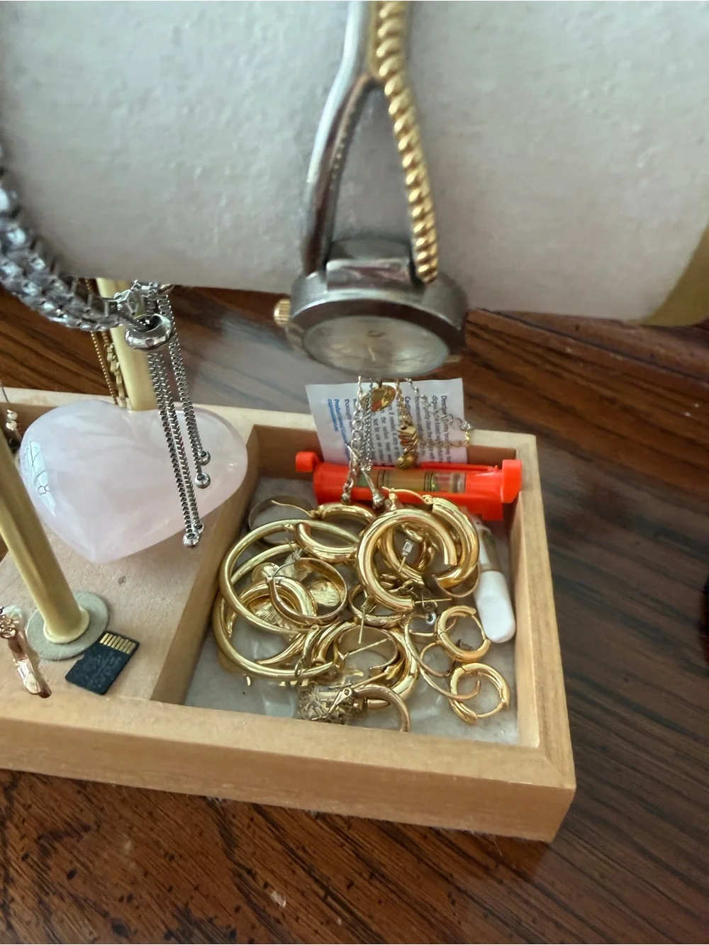 Target Gold and Pink Jewelry T-Bar Organizer with Wood Tray